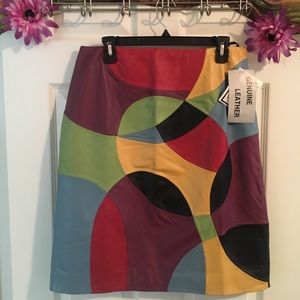 Vintage multi color Genuine Leather Skirt